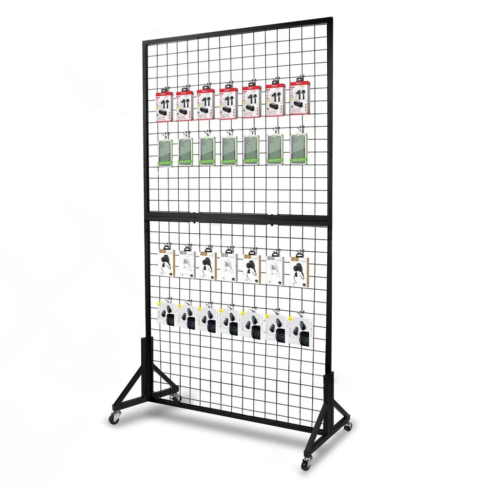 1 Pack 3'x 6' Two-Double Gridwall Panel Display Racks with Sturdy T-Base, Bla...
