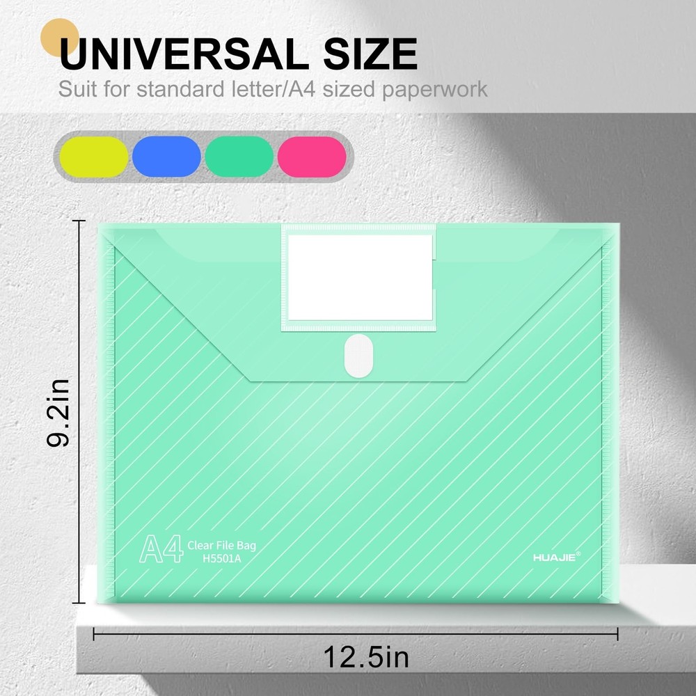 10 Pack, Plastic Envelopes File Folders, HeavyDuty Document Folder for Letter...