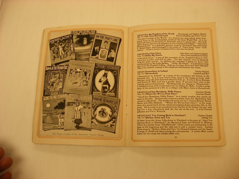 Original Victor Phonograph Record Catalog - Dated September, 1917
