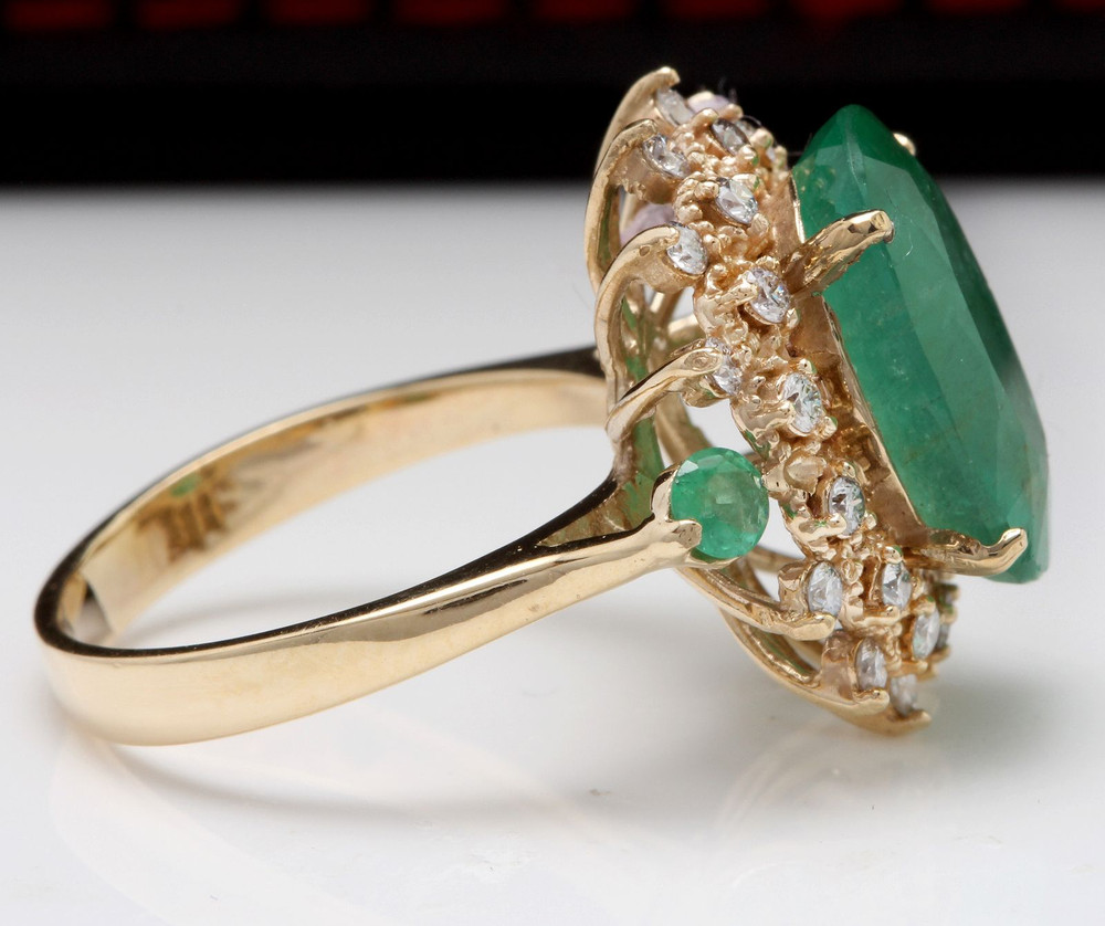 6.42Ct Natural Emerald & Diamond 14K Solid Yellow Gold Ring