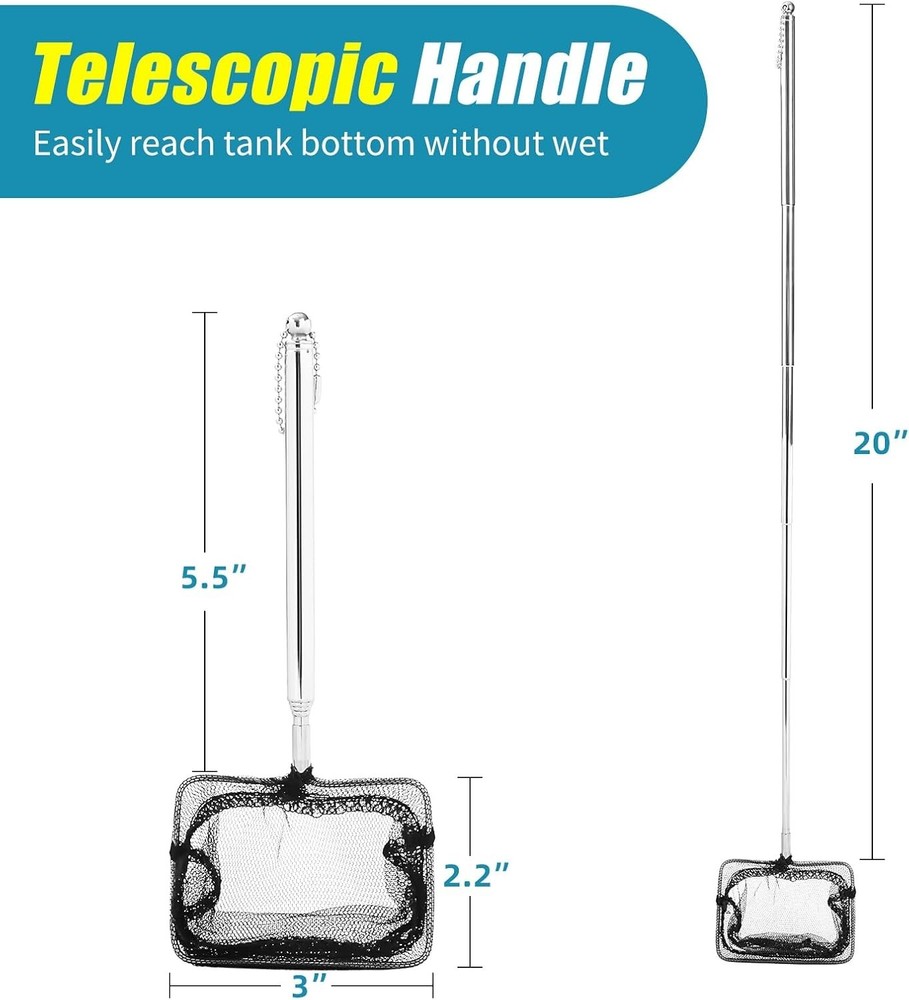 Adjustable Aquarium Net with Extendable Telescopic Handle – 3 Inch Compact Tool