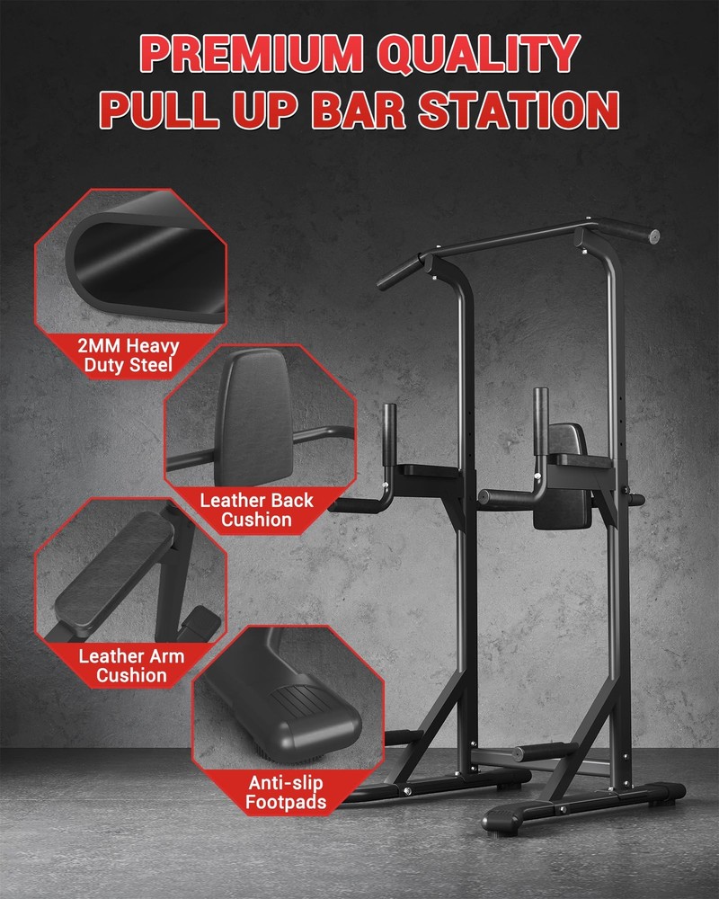 Power Tower Dip Station & Pull-Up Bar, Adjustable Height, 450LBS Load, Home Gym
