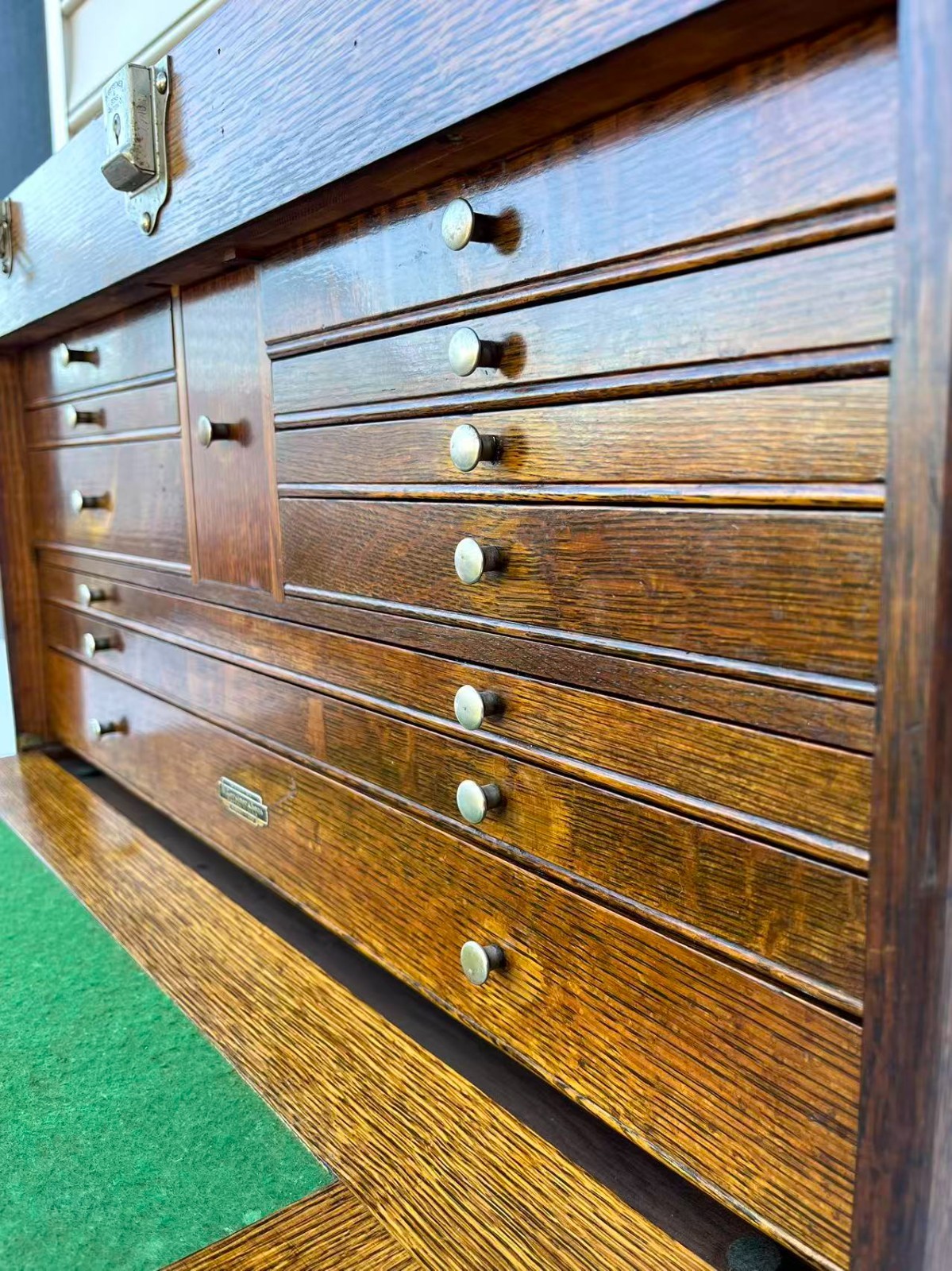 Vintage H. Gerstner & Son 11 Drawers Oak Wood Machinist Tool Chest Box Model 052