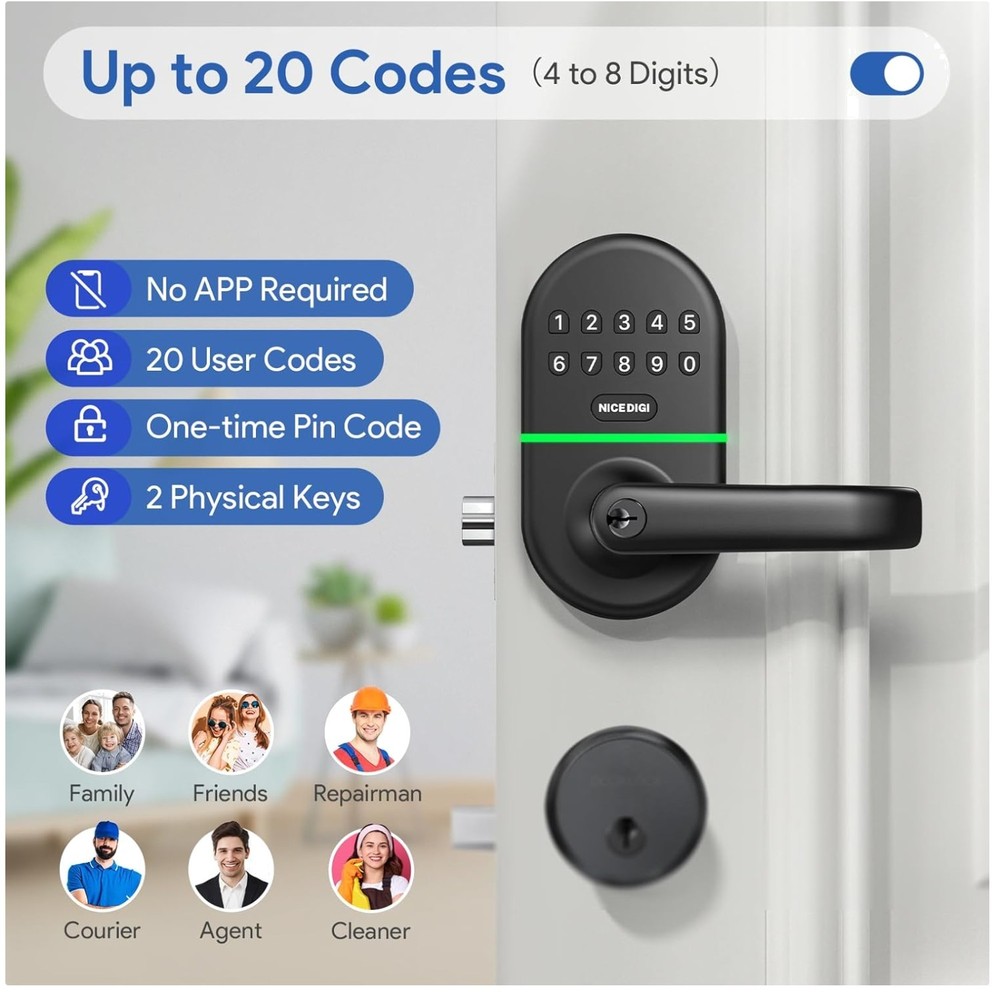 Touch-Control Door Lock: Easy Installation, Night Use Keypad