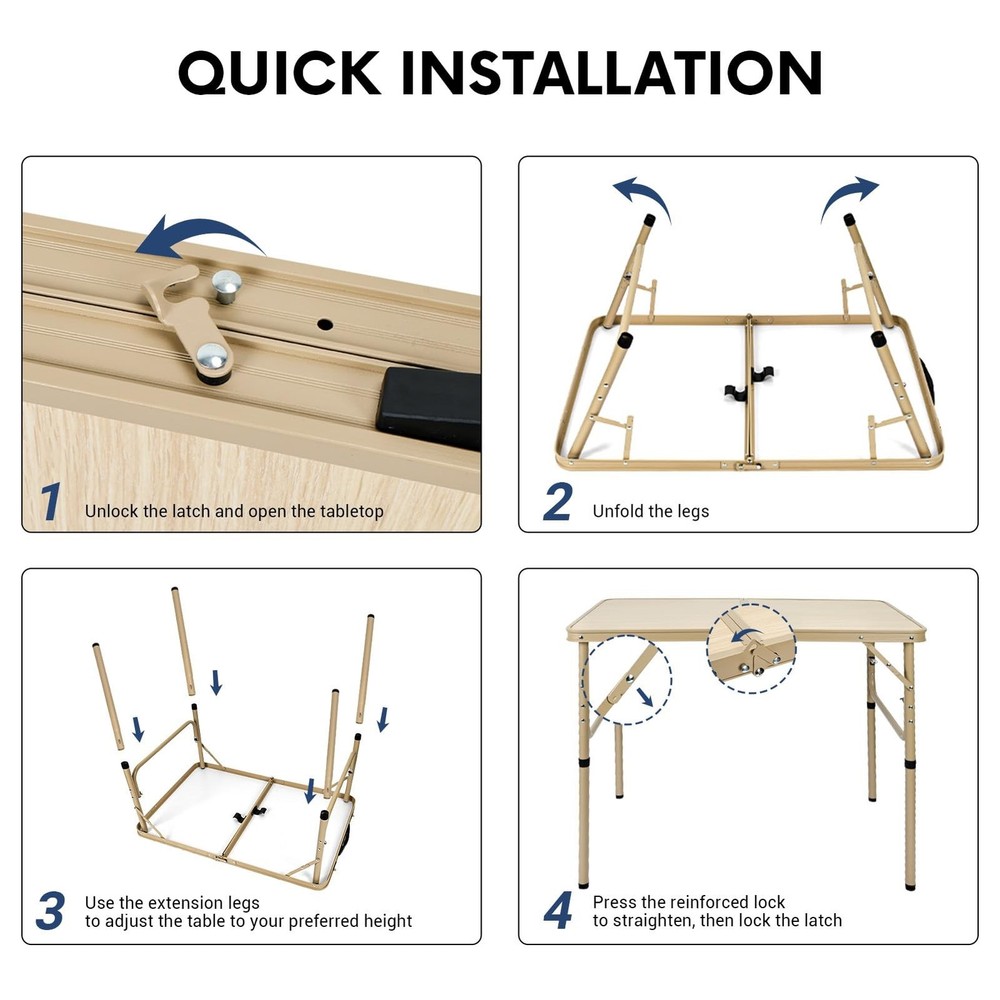 Folding Table 3FT Camping Table 2 Adjustable Height Lightweight Portable Alum...