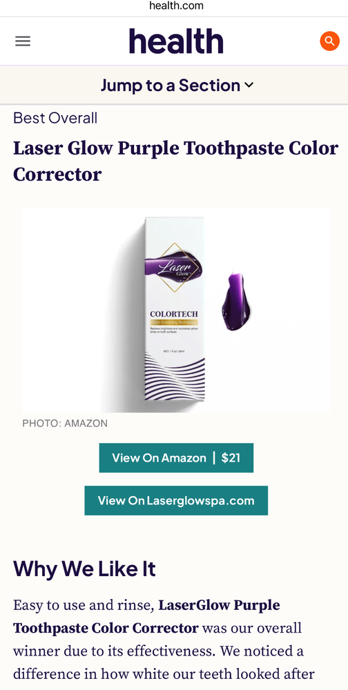 LaserGlow Purple Toothpaste – Ranked #1 by Health.com Color Corrector Toothpaste