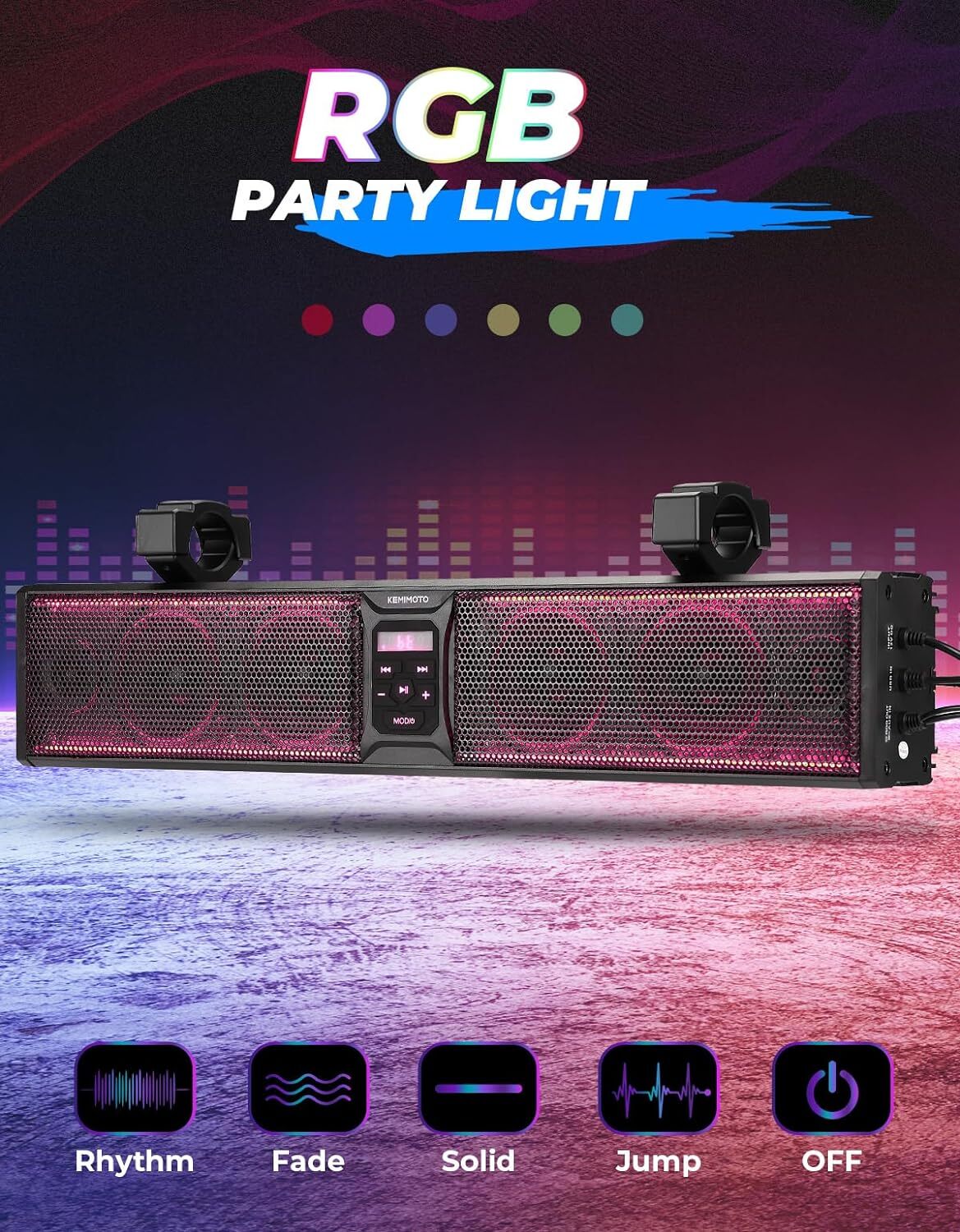 26in RGB UTV Sound Bar 500W Speaker Wireless Sound System For Polaris Golf Cart