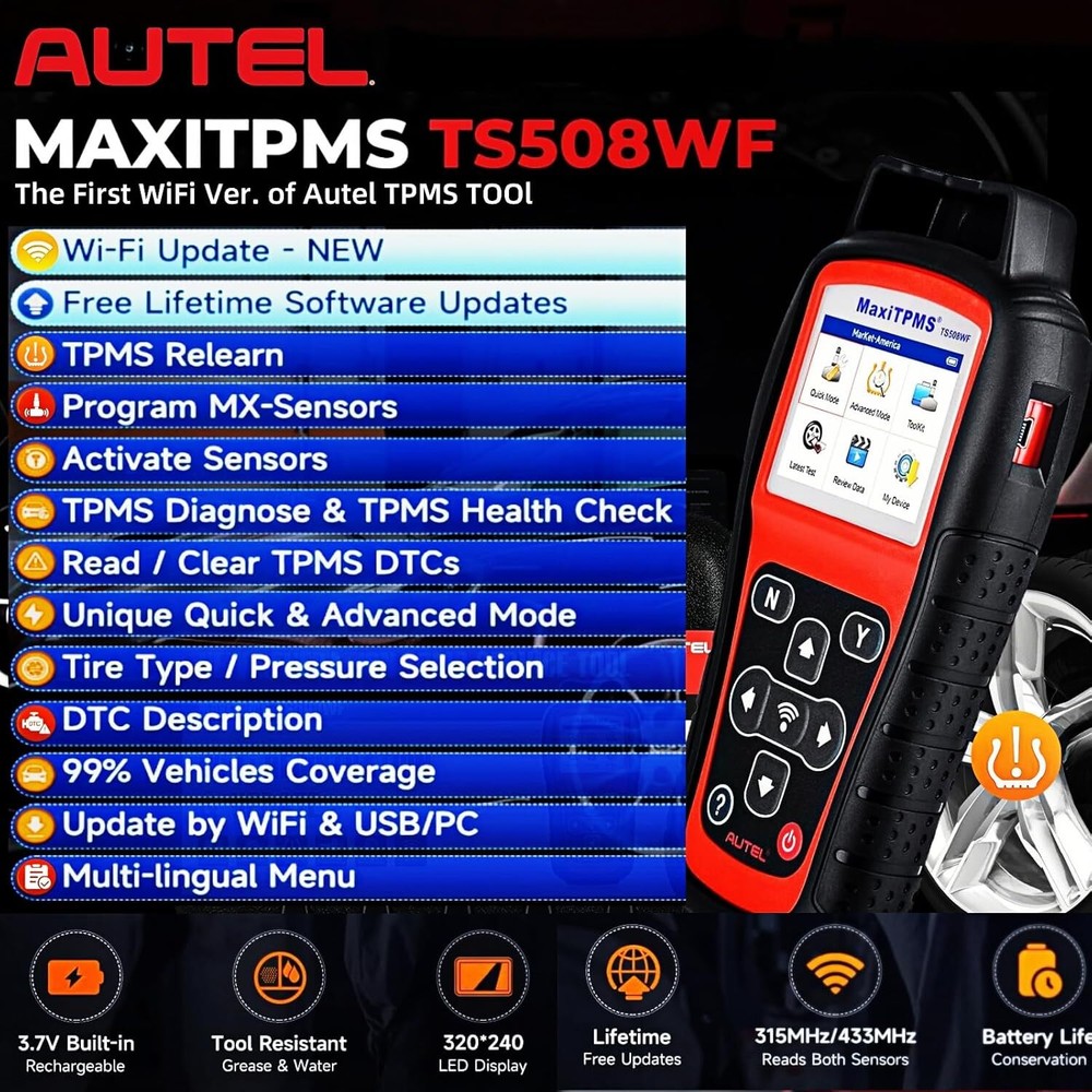 Autel MaxiTPMS TS508WF TPMS Relearn TPMS Sensors Activate Reset Programming Tool