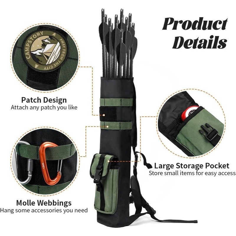 Molle Quiver Large Storage Archery Bag Three-Point Carry System Adjustable Nylon
