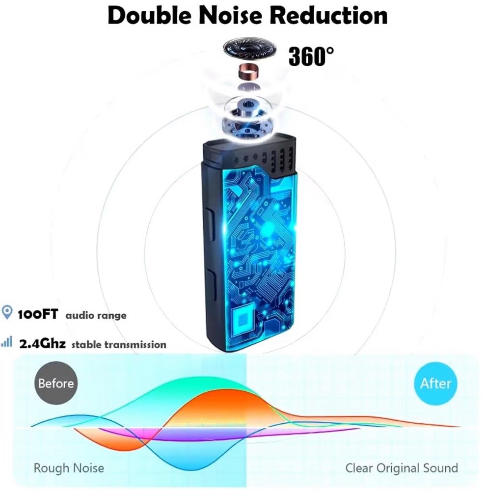 Wireless Lavalier Microphone with Noise Cancellation,40H Working Time with Ch...