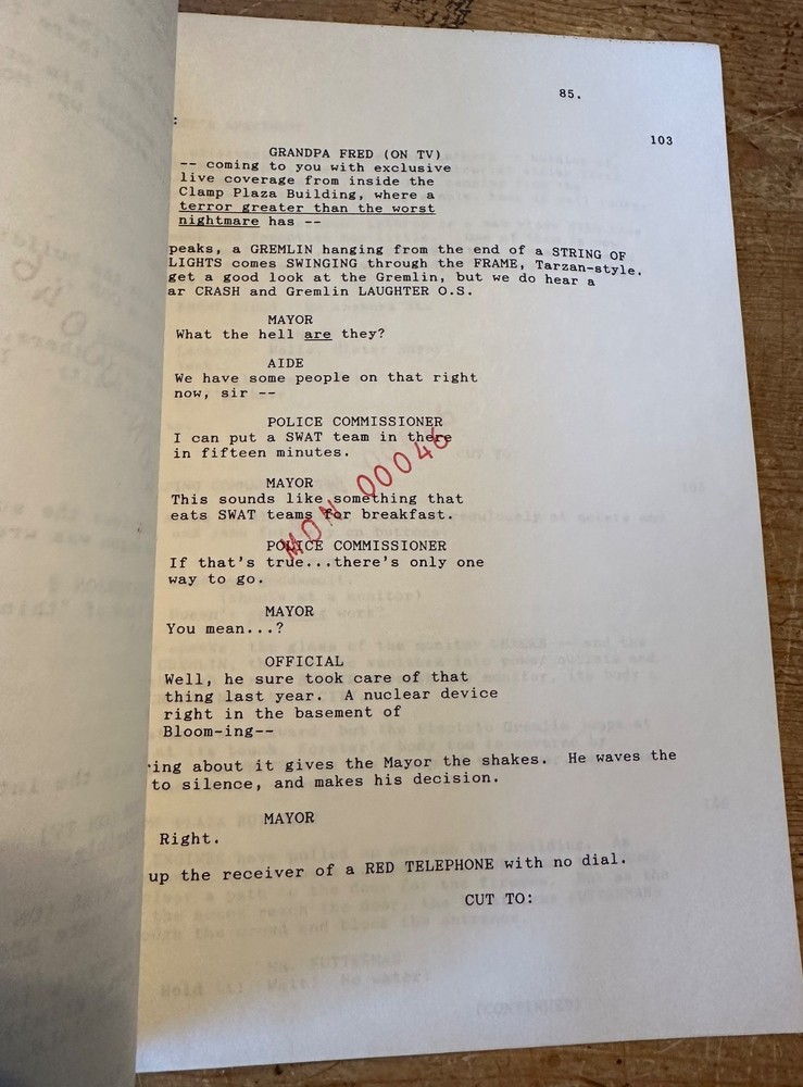 GREMLIN 2 THE NEW BATCH MONOLITH MOVIE ORIGINAL SCREENPLAY SCRIPT SECURITY CODE