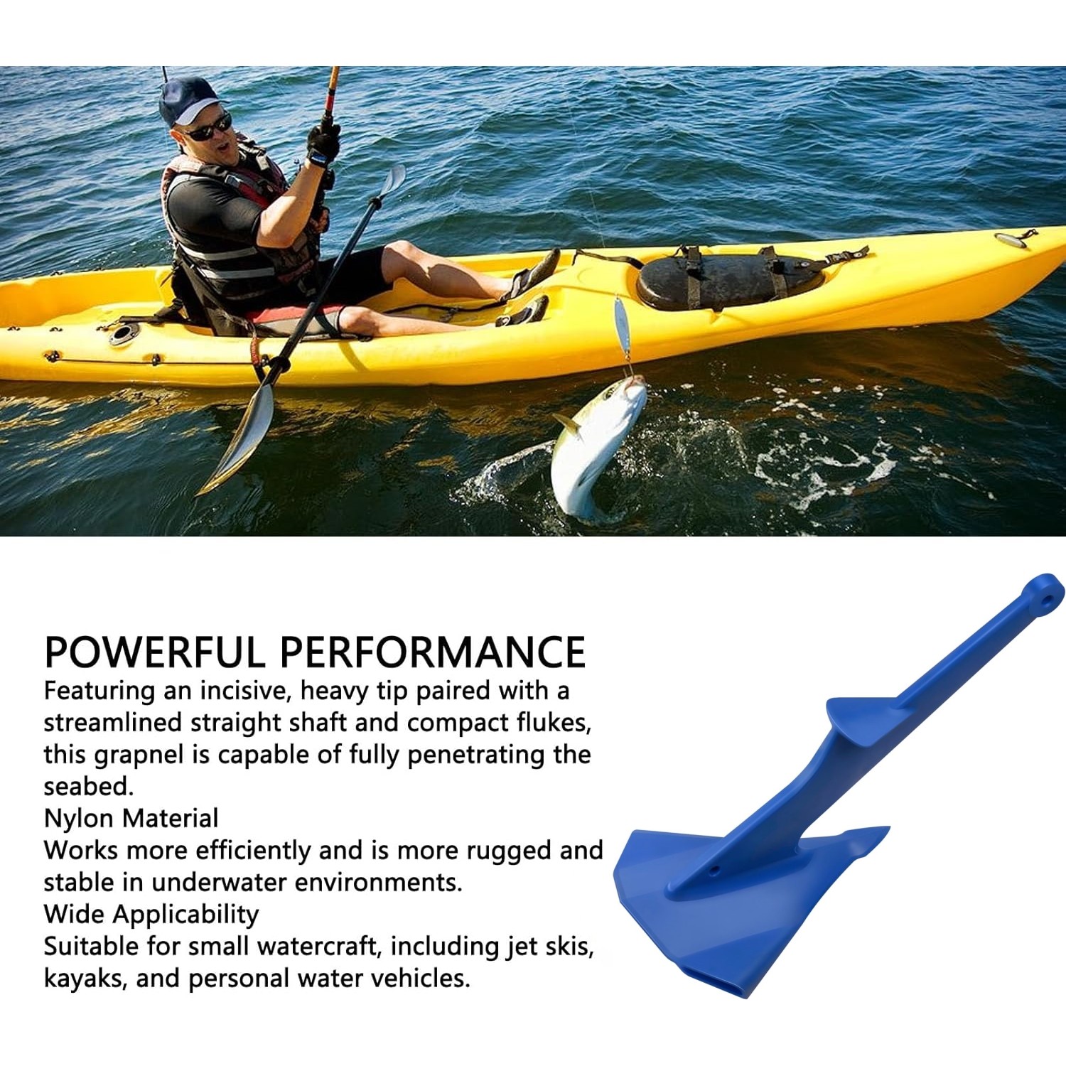 1Kg/2.2lb Nylon For PWC Kayaks Jetski Anchor & Boat Anchor to 3.5m/12ft Blue