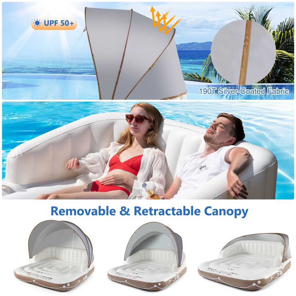 Floating Canopy Island Inflatable Pool Float Lounge Raft w/ Retractable Canopy