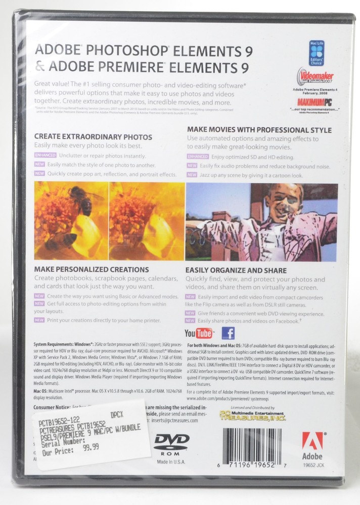 ADOBE PHOTOSHOP ELEMENTS 9 & PREMIER ELEMENTS 9 - OPEN BOX