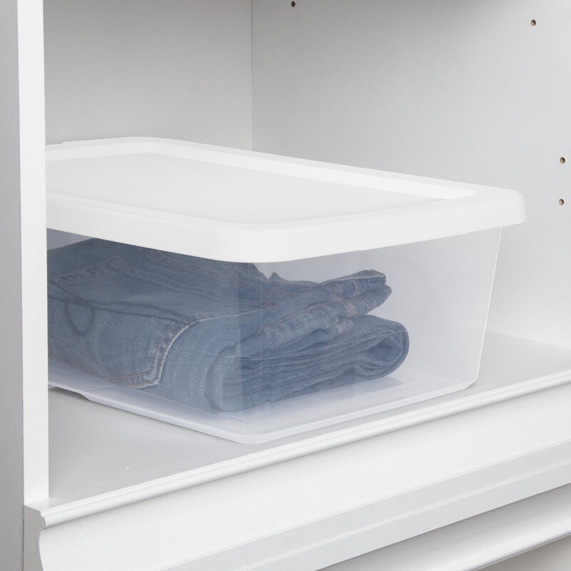 4 Pack Clear Plastic Storage Bins W/ Snap-on Lids Stackable Storage Boxes White