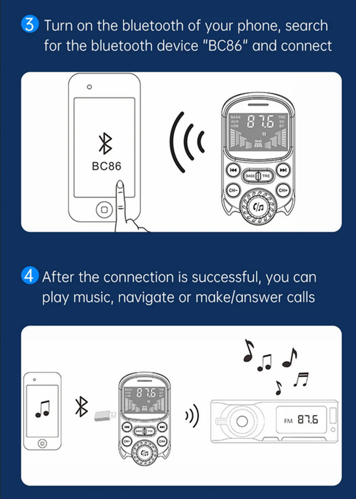 Bluetooth 5.3 Car FM Transmitter MP3 Player Hands free Kit USB PD Fast Charger