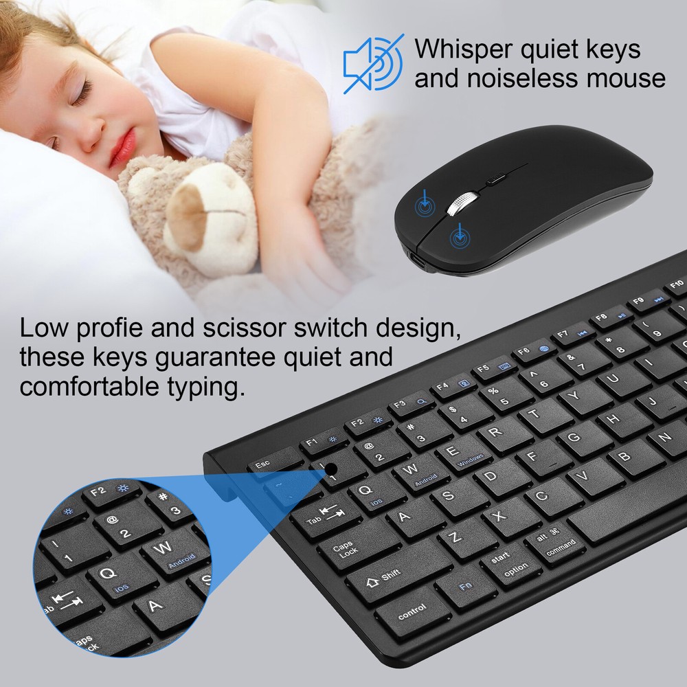 Plug & Play Compact Rechargeable Wireless Bluetooth & 2.4Ghz Full Size Keyboard