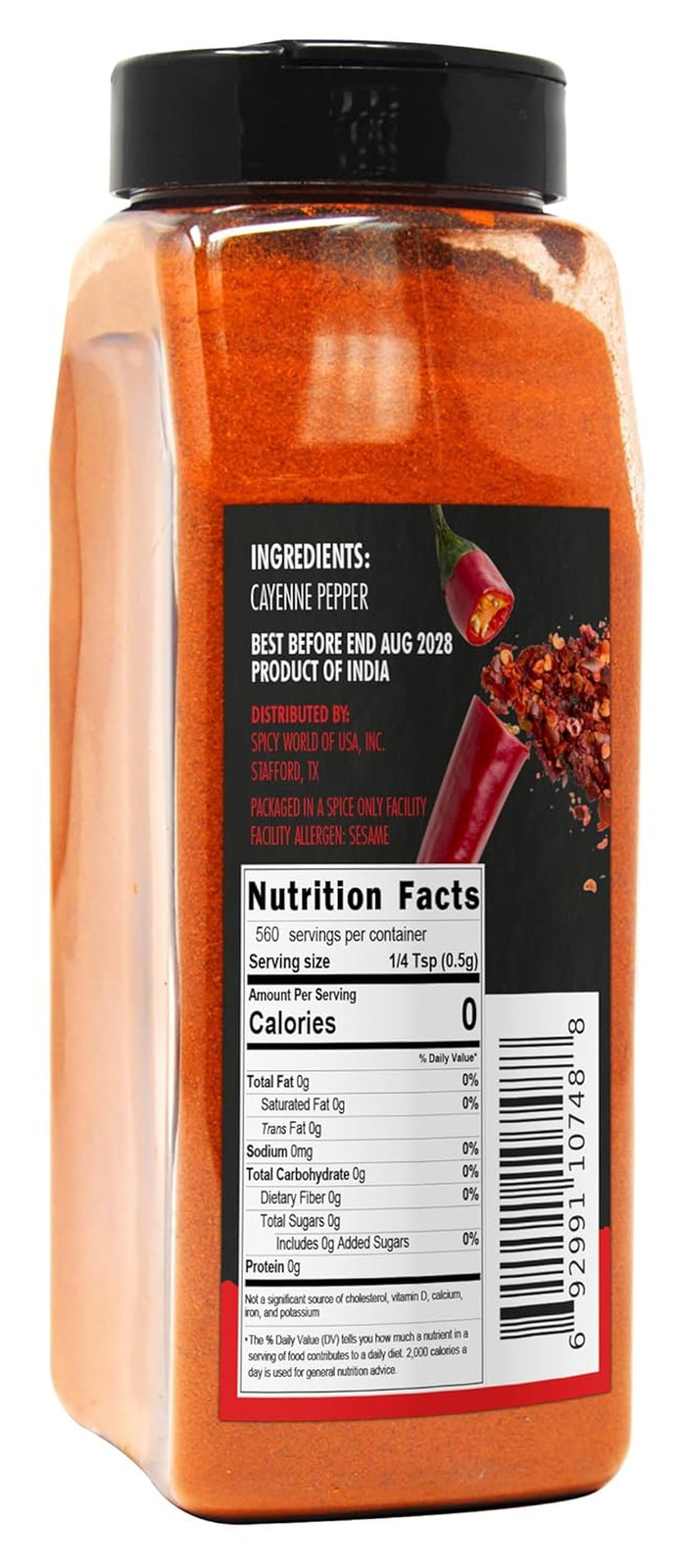 Cayenne Pepper Powder 16oz Jar - 50,000 SHU, Gluten Free, All Natural Red Pepper