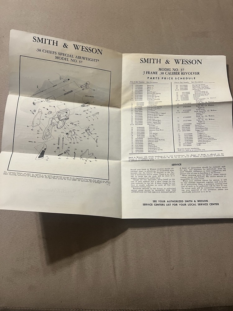 Factory Original Smith & Wesson Model 37 Manual S&W