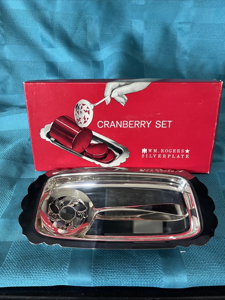 Vintage WM. Rogers Silverplate Cranberry Set Original Box With Spoon Excellent