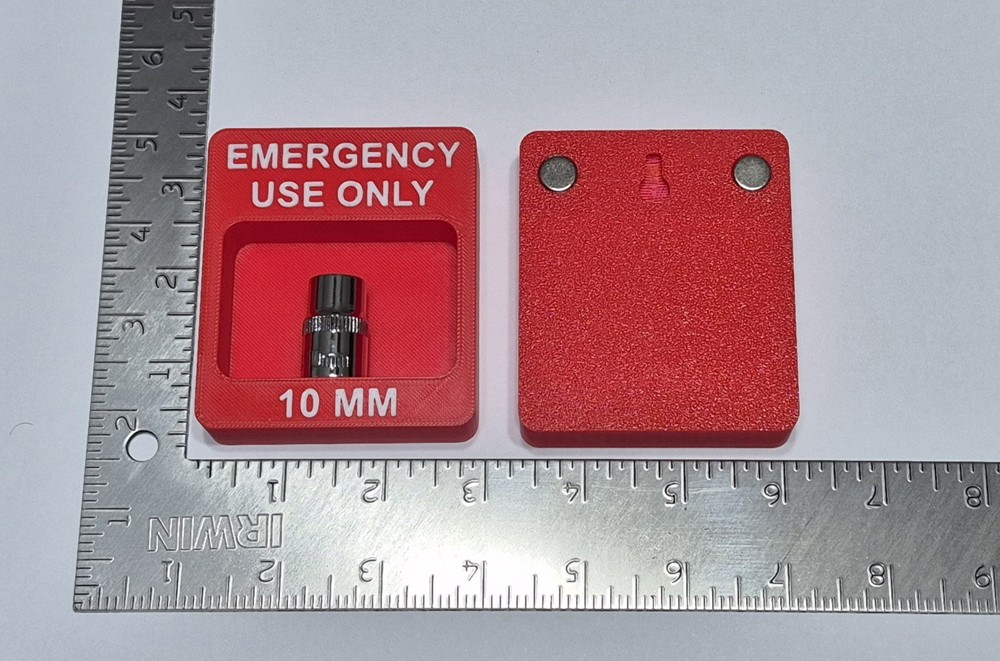 Emergency Use Only 10mm Socket Holder Tool Box Magnet 3/8" 3D Printed