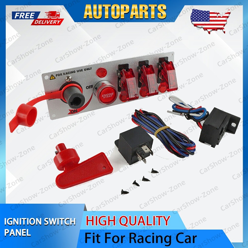 Racing Car 12V Ignition Switch Panel LED Toggle Switch Engine Start Push Button