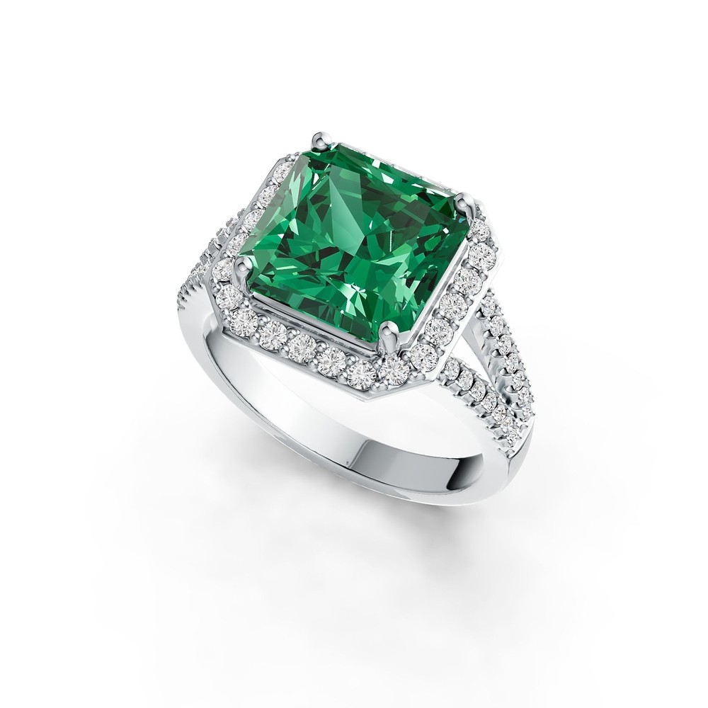 Sterling Silver Semi Mount Ring Setting Emerald OCT 10x10mm Halo Split Shank