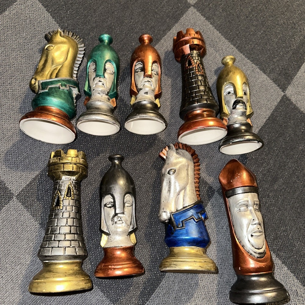 Duncan Ceramic Vintage Large Chess Set Hand Painted 9 Piece
