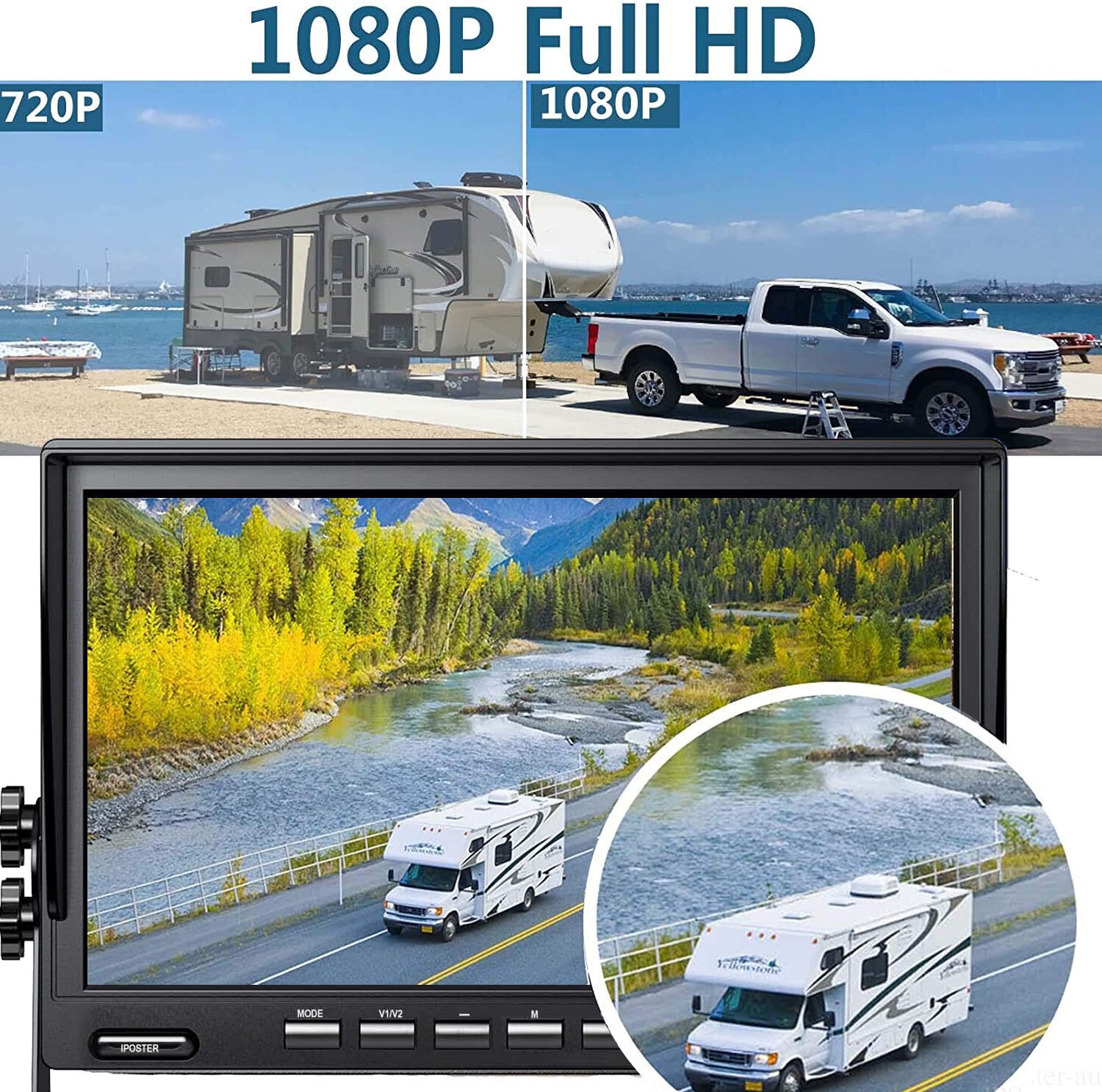 10.1" DVR 4-segment Monitor Wireless +2x 1080P Rear View Camera for Truck RV