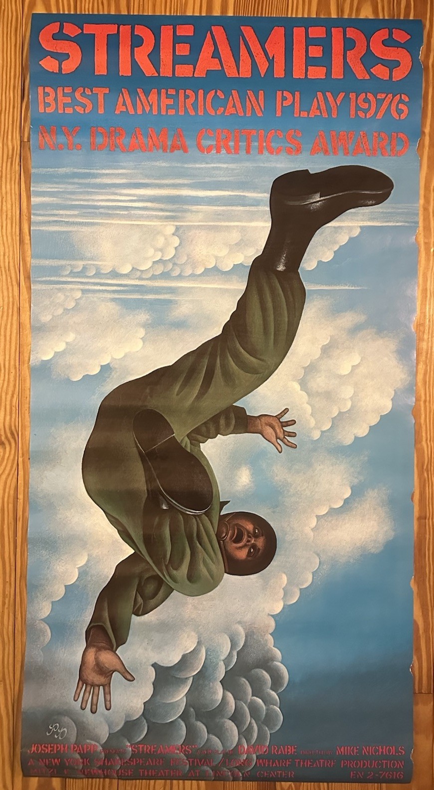 RARE Original Large 45” Paul Davis Streamers Poster Joe Papp Shakespeare Theatre