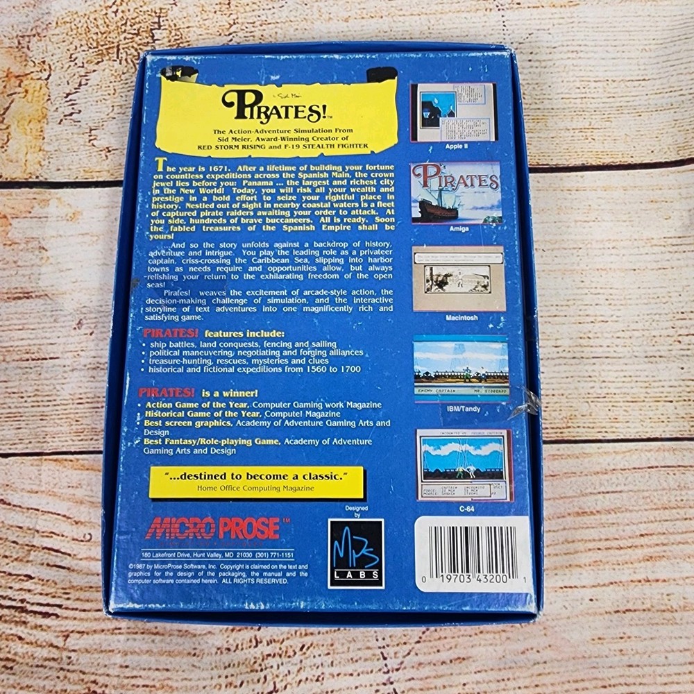 Sid Meier's Pirates! MicroProse IBM PC 5.25" Disk w/ Map, Manual, Inserts