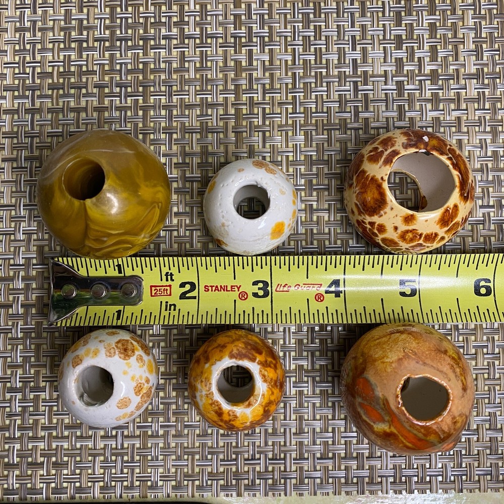 VTG 1970s Macrame Ceramic Beads 12 Mixed Brown Orange Speckled Marbled Plastic