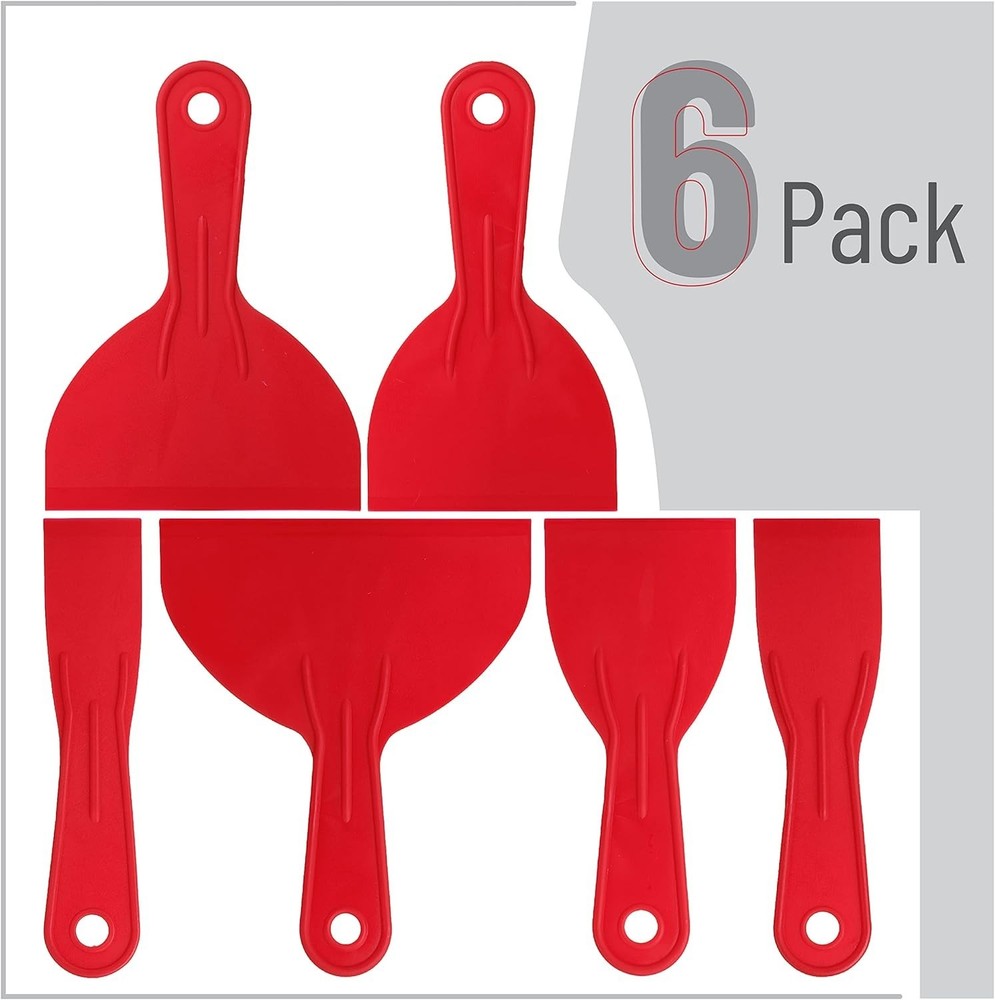 Bates 6 Pack Plastic Putty Knife Set - Paint Scraper, Spackle Tool, Spreader