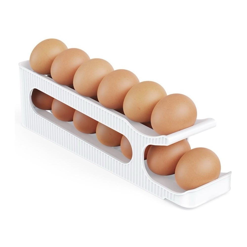 2-Tier Egg Holder for Fridge Auto Rolling Forward Slim Egg Storage Organizer