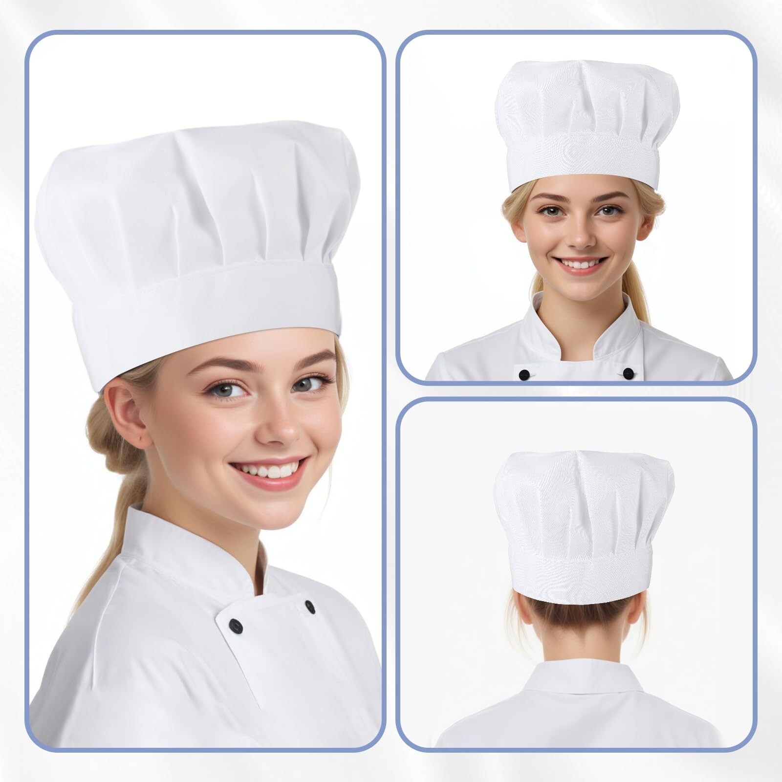 4 Pack Chef Hats for Kids,Adjustable Elastic White Kids Chef Hat,Cotton Polye...