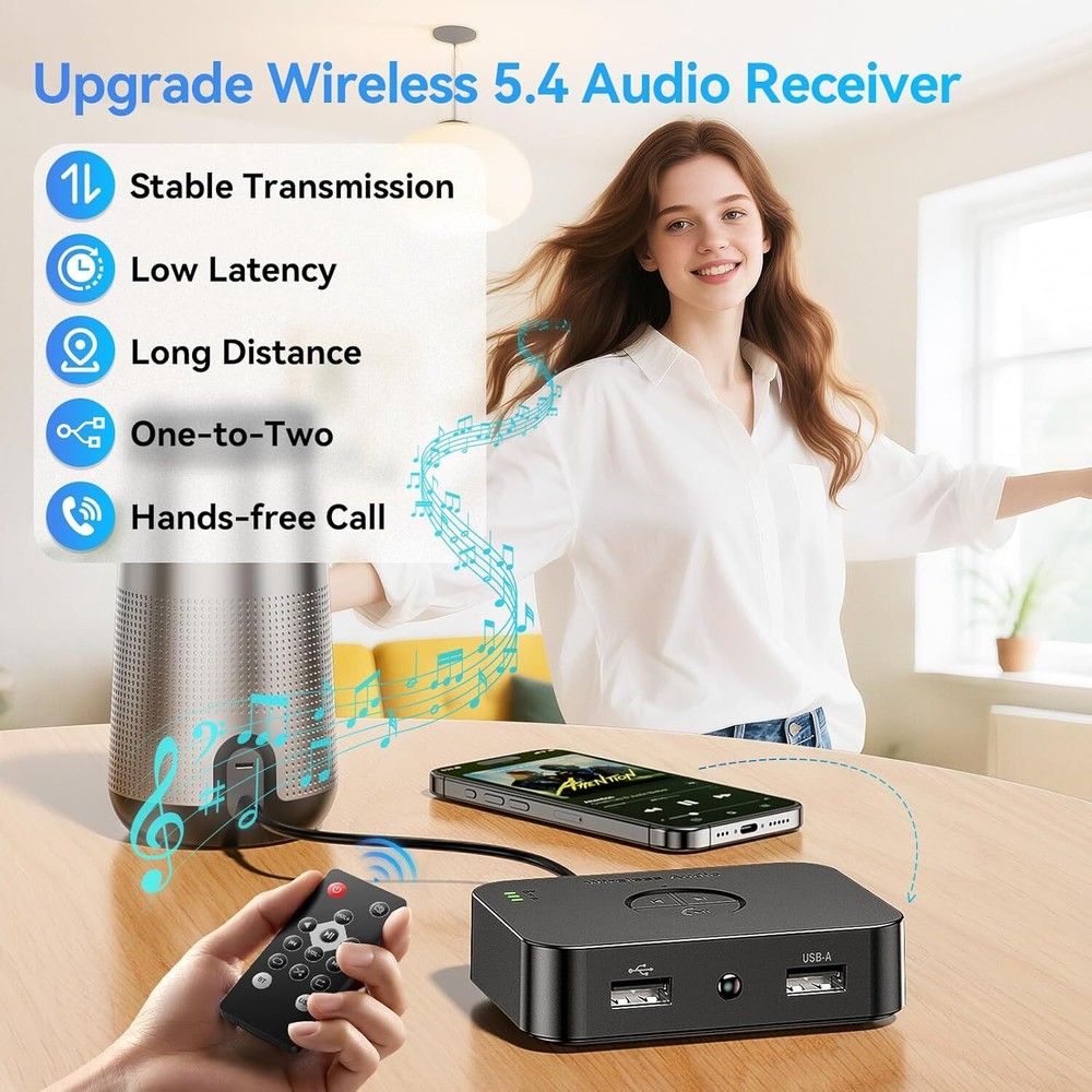 Bluetooth 5.4 Transmitter Receiver 3 IN 1 Wireless Audio 3.5mm Jack Aux Adapter