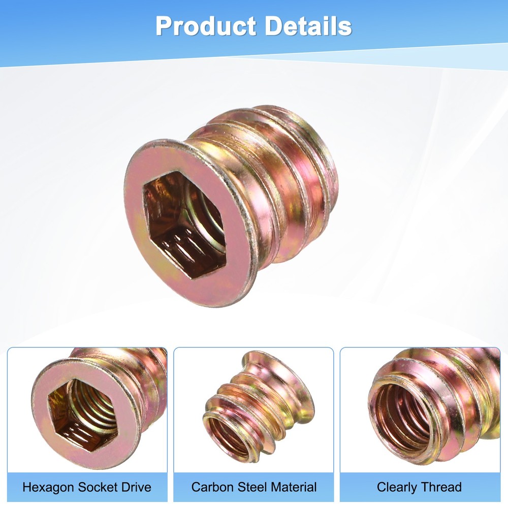 20-Pack Threaded Inserts for Wood, M8x10mm Threaded Insert Nuts [Gold Tone]