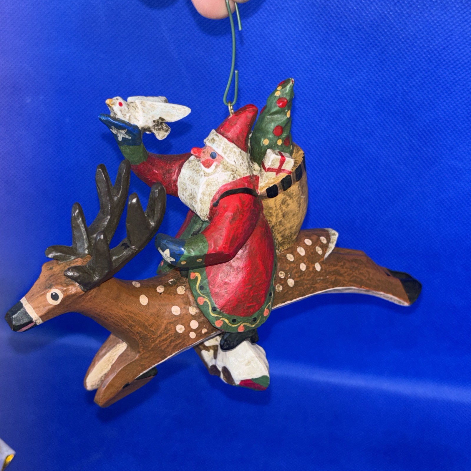 Rare Lou Schifferl Santa Riding Reindeer w/ Heart Charm Christmas Ornament 6"