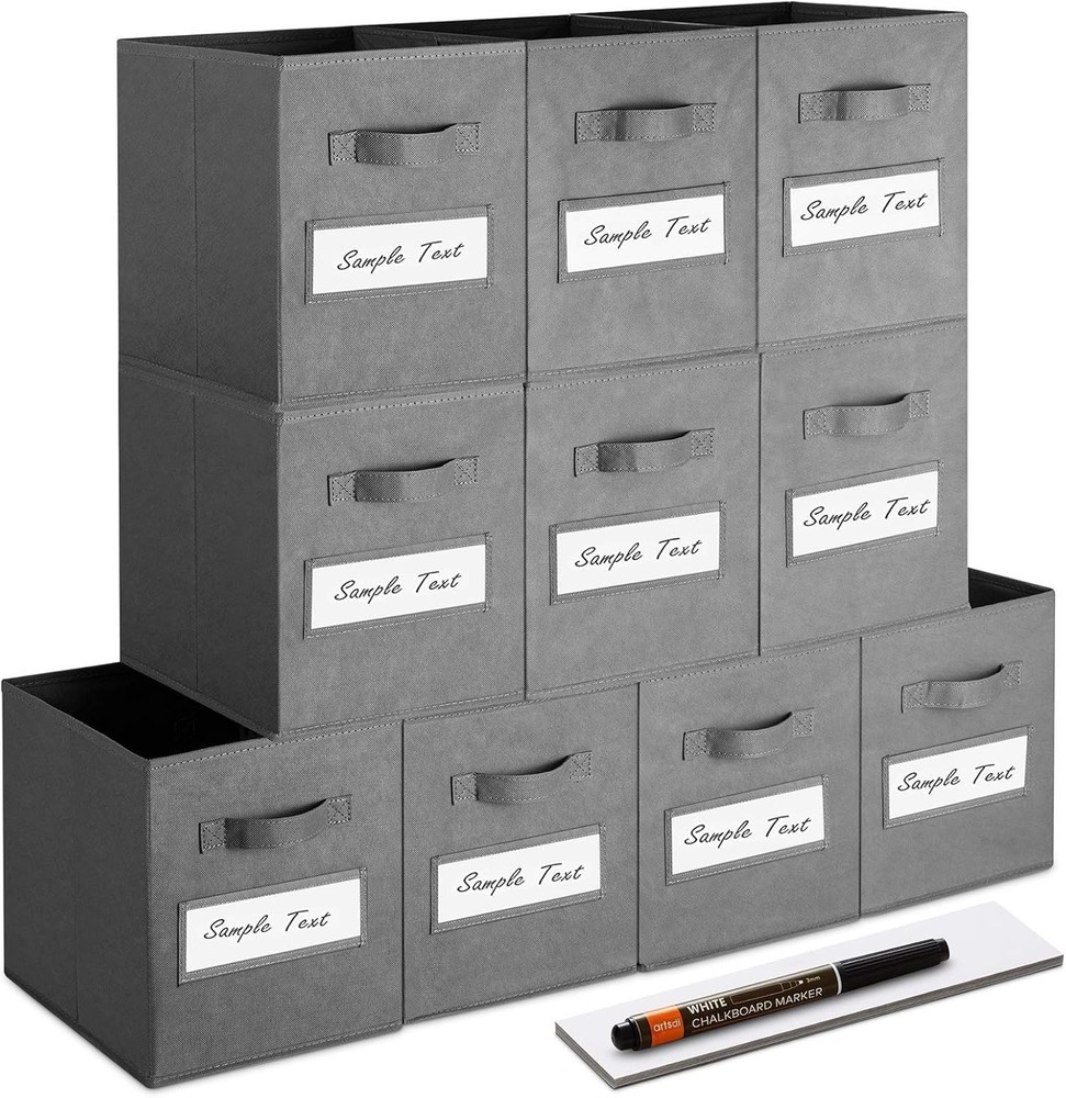 11" Storage Baskets for Shelves - 10 Pack, Gray