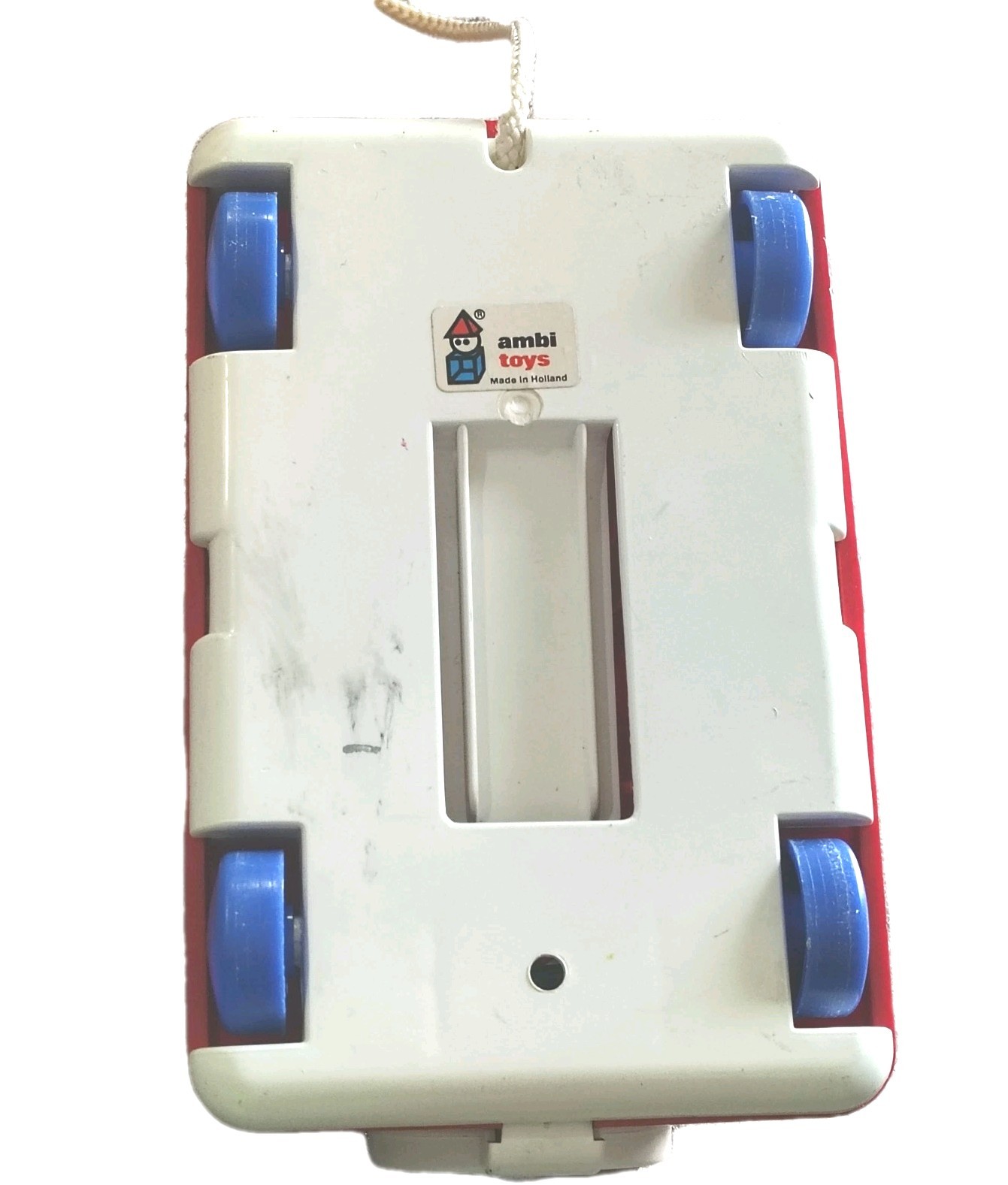 Vintage Toy Telephone Ambi Toys Pull Along Made in Holland Red Rotary Phone