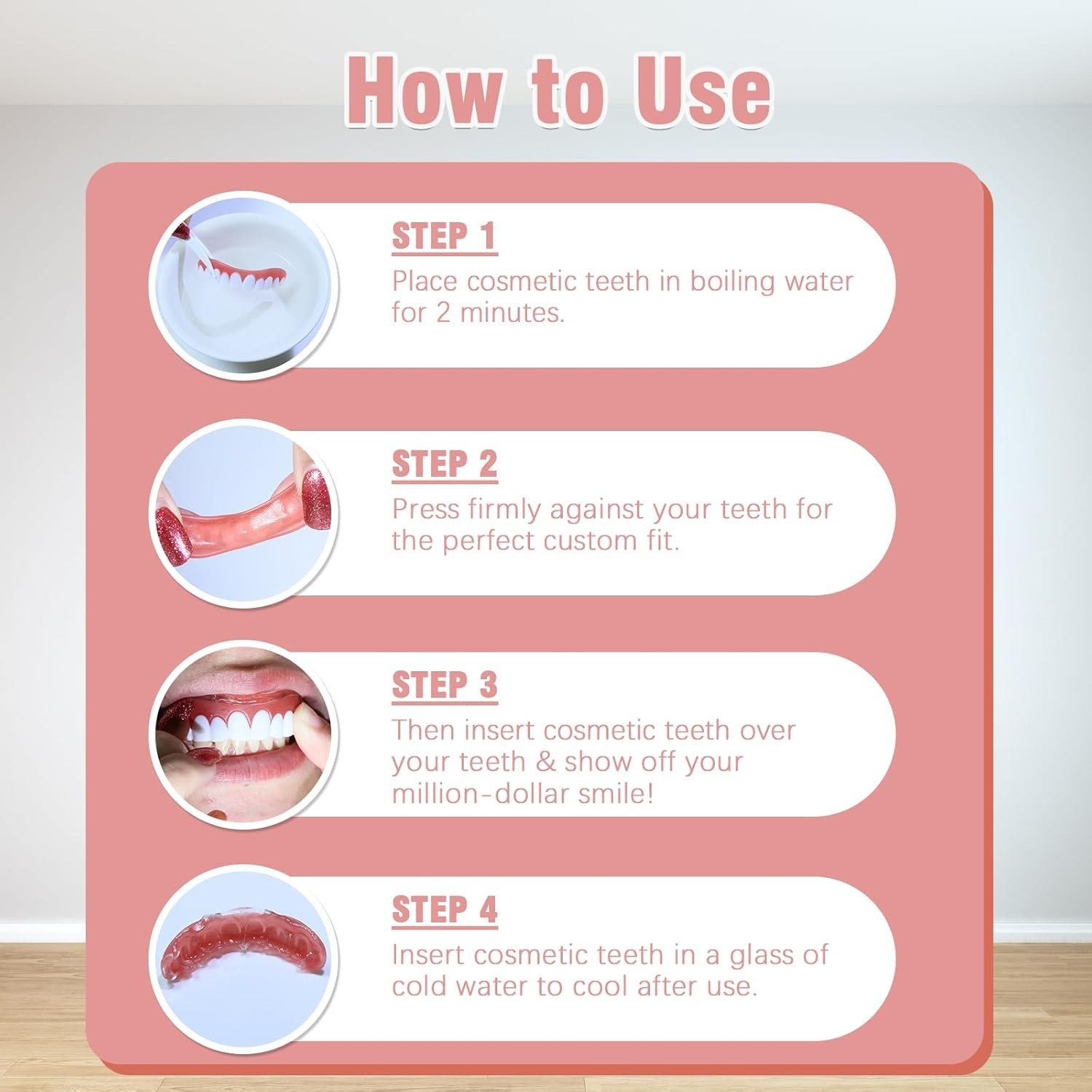 Silicone Dentures for Men & Women, Upper & Lower False Teeth, Natural Shade Smil