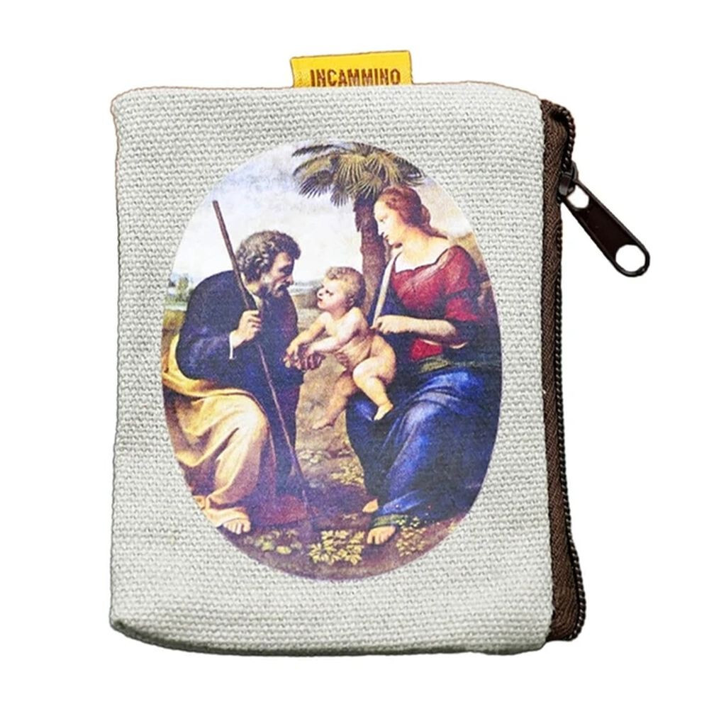 Holy Family Rosary Pouch – Zippered Canvas Religious Coin Purse