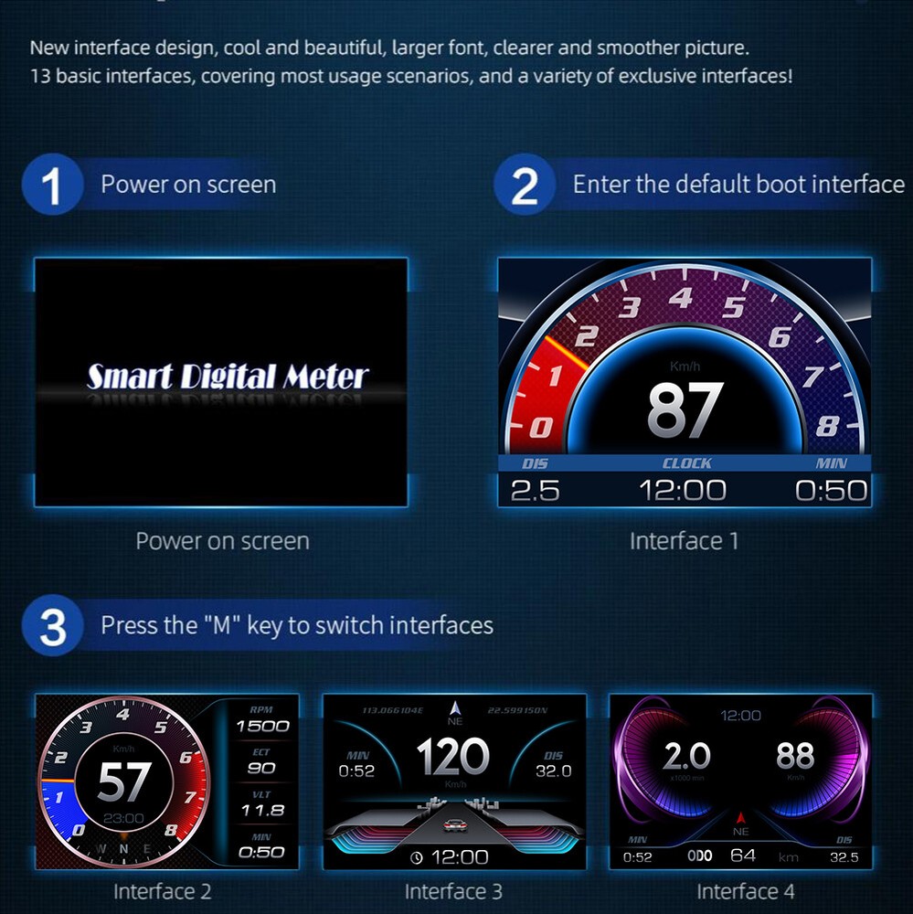 ANCEL P3 Head Up Display Auto GPS Speedometer Multi-function OBD LCD Instrument