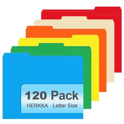 File Folder,  120 Pack 1/3 Cut Tab File Folders, Colored Assorted 6 Colors C