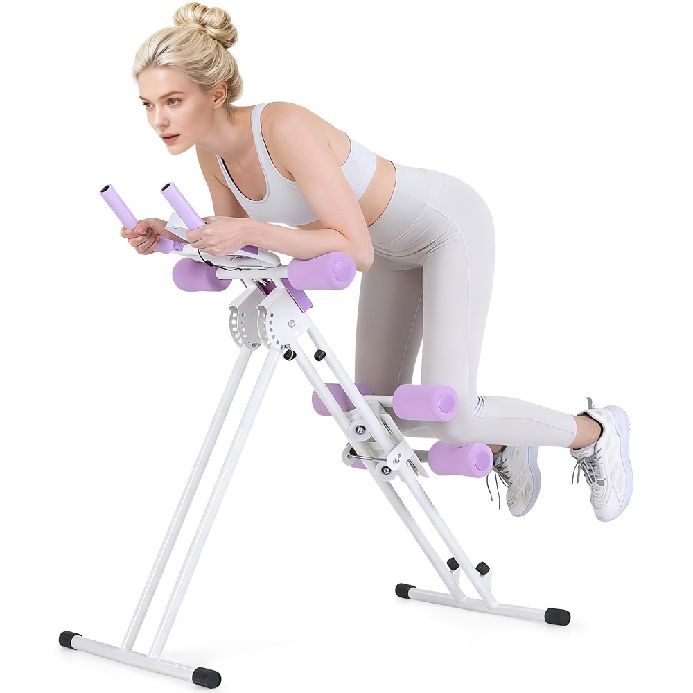 Folding Ab Machine Adjustable Ab Trainer w/6 Inclined Angles & LCD Display