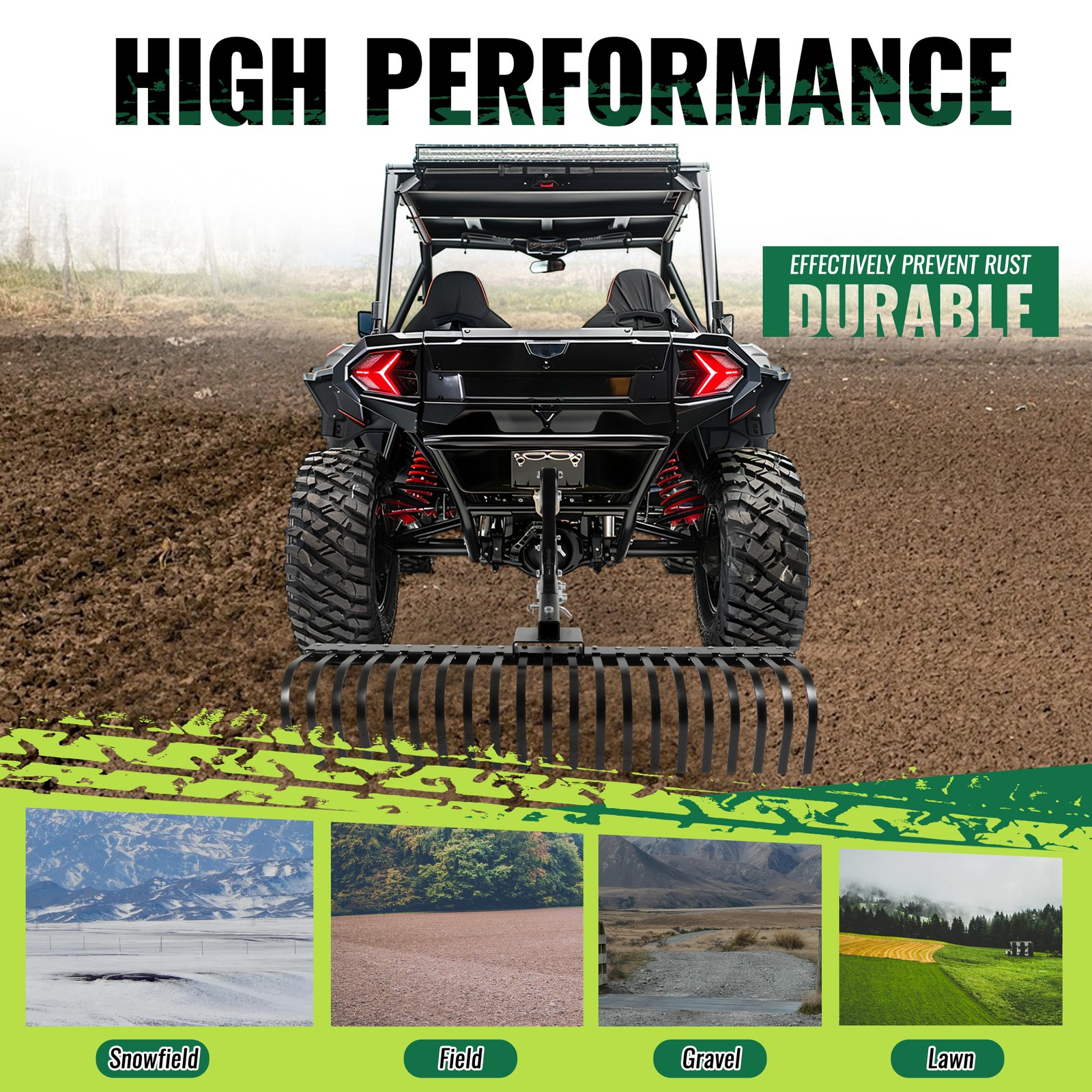 For ATV UTV Lawn Garden Tractors 60" Landscape Rake W/1 Point Hitch Lift Steel