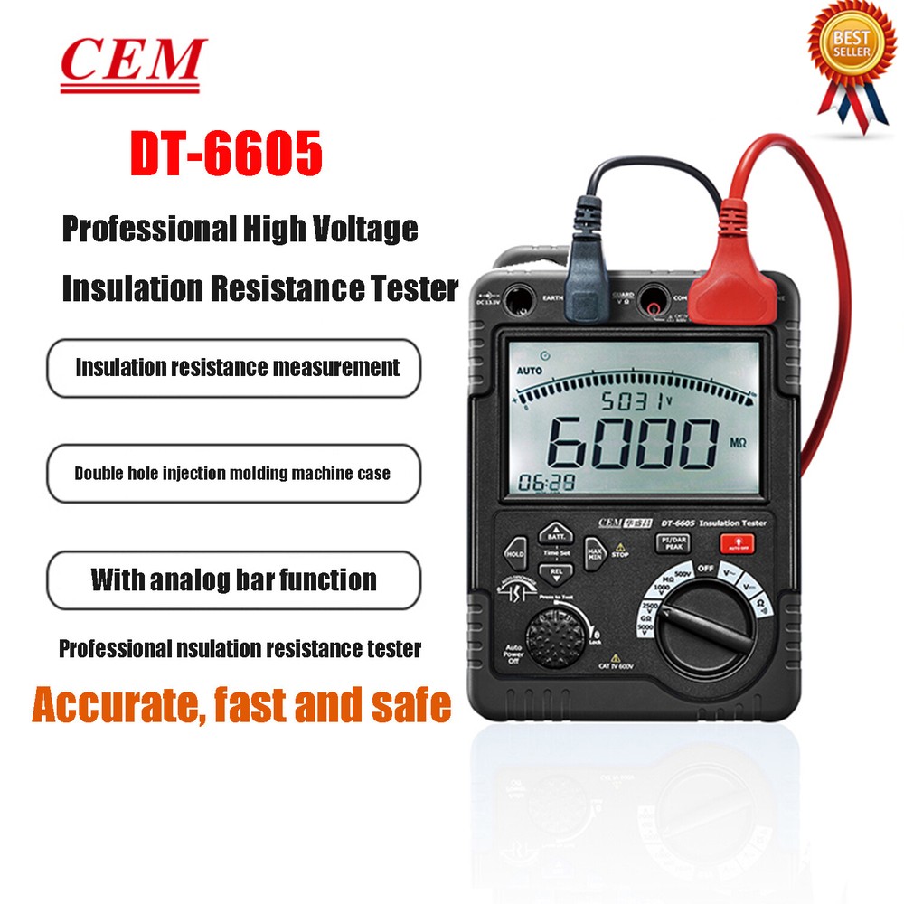 CEM DT-6605 High Voltage Insulation Tester Large 6000 Counts Digital Display