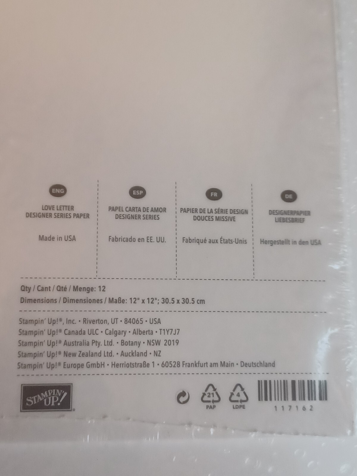 Stampin Up 12"×12" Designer Series Paper 12ct packages