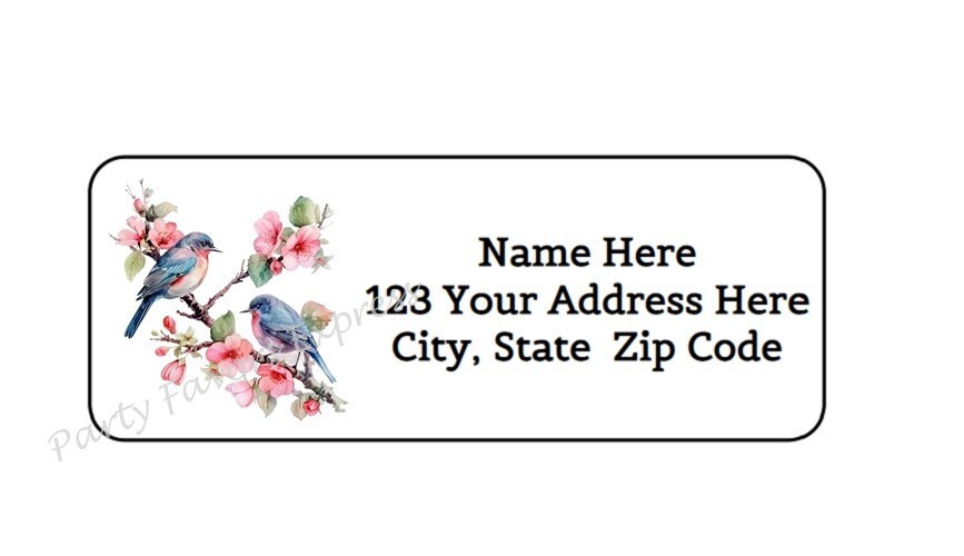 30 SPRING BIRDS CHERRY TREE PERSONALIZED RETURN ADDRESS LABELS 1 in X 2.625 in