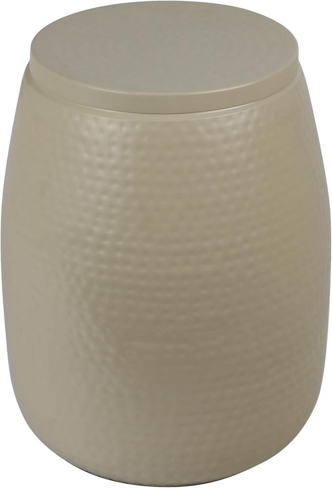 SSL2001D Merida 15" Modern Rustic Hammered Metal Drum Storage Side Table with Li